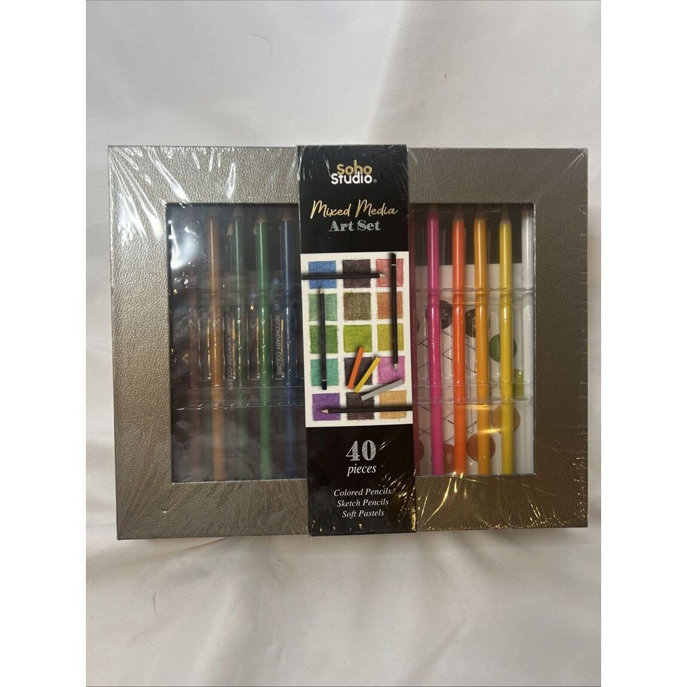 Soho Studio‎ Mixed Media Art Set 40 Pc Colored Sketch Pencils Pastel